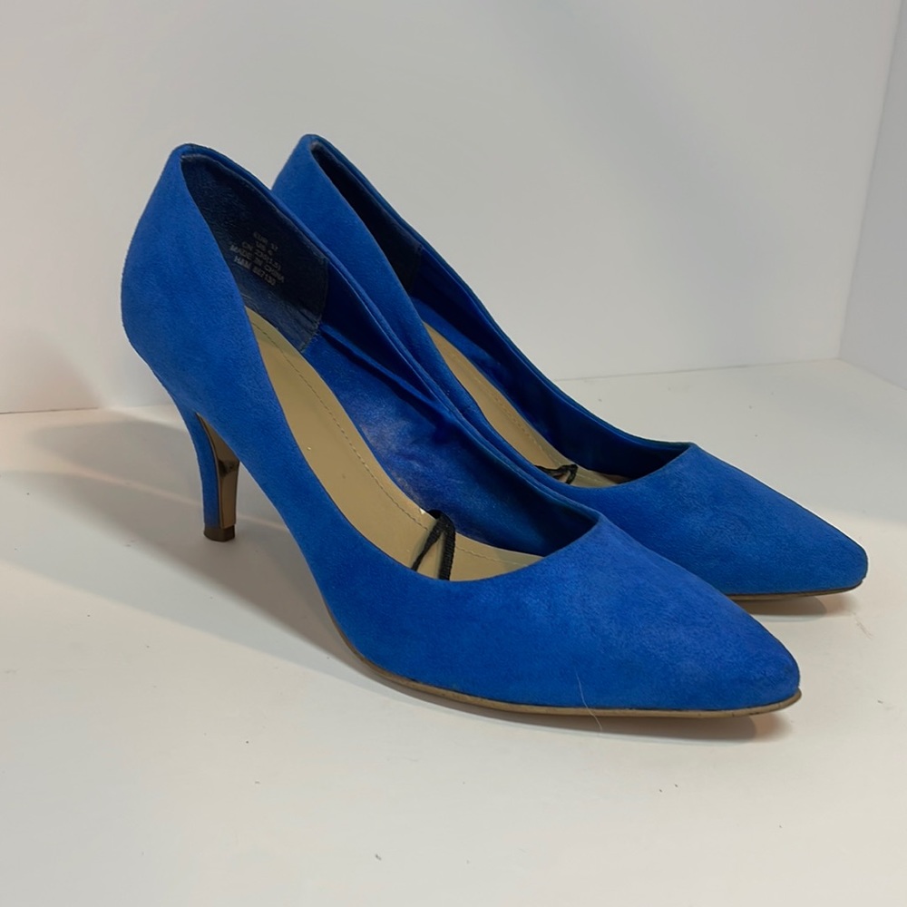 Royal Blue suede low profile heels